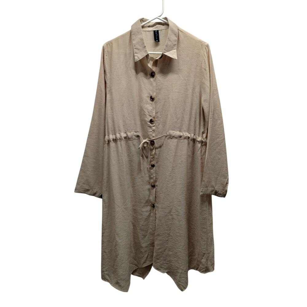 Sacred Threads One Size Beige Lagenlook Long Sleeve Button Up Shirt Dress
